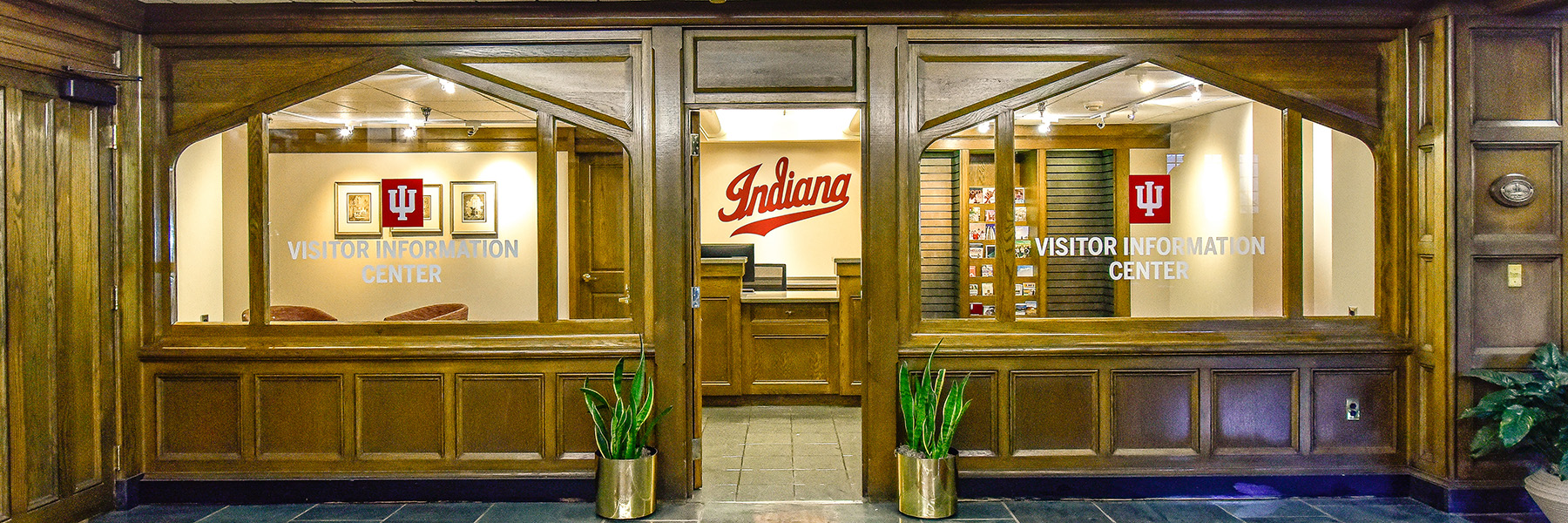 Indiana University Visitor Center inside office front.